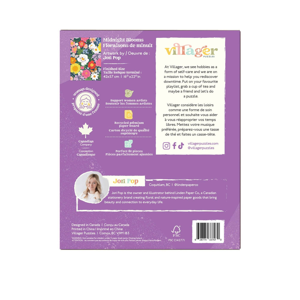 Back of 500-piece jigsaw puzzle box with artwork and product information