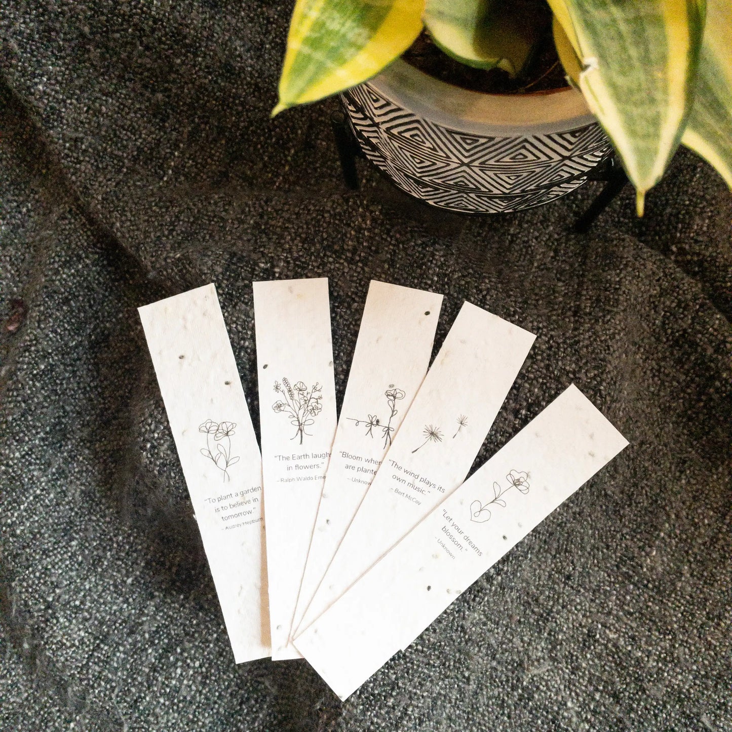 Set of 5 seed paper bookmarks with gardening inspired quotes. 