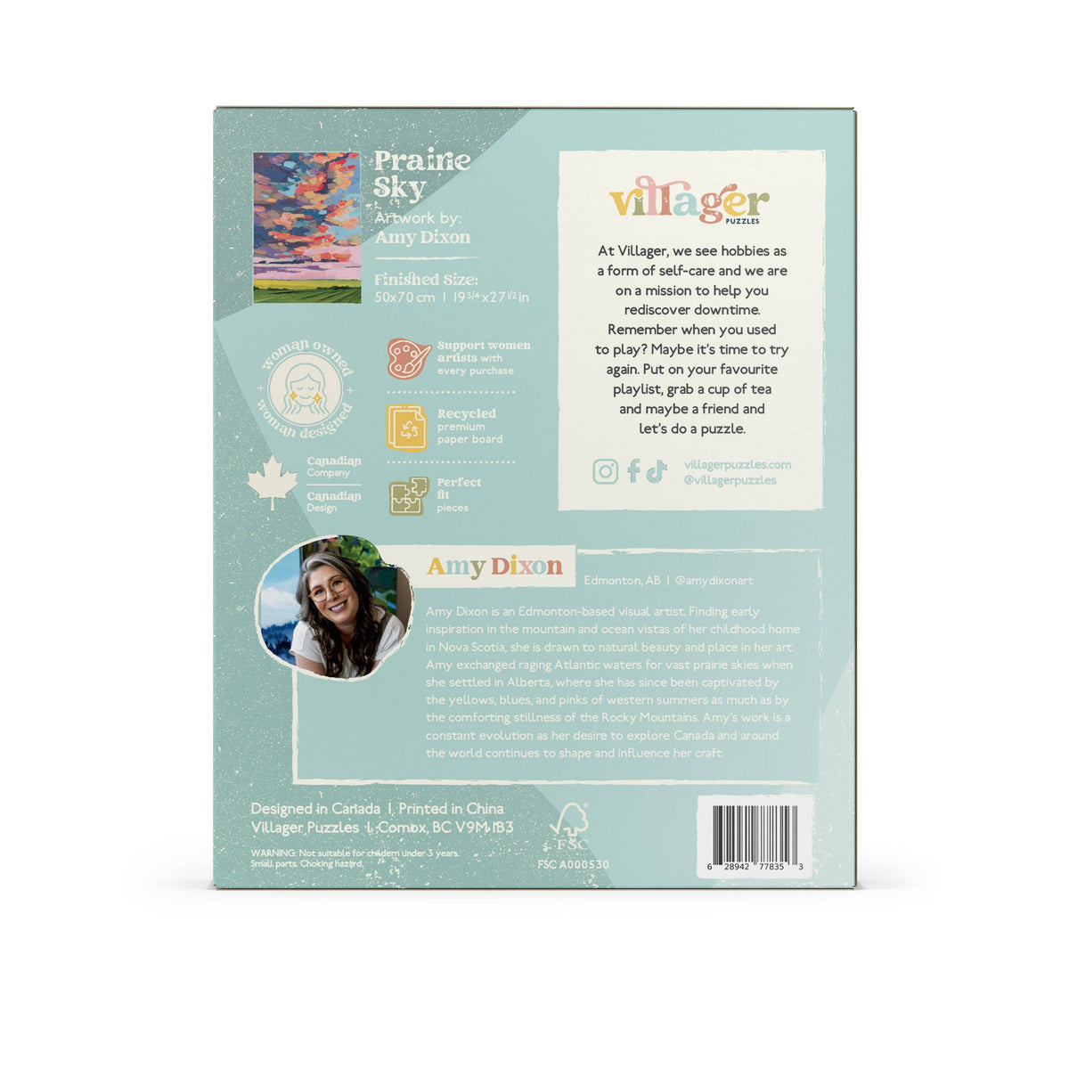 1000-piece puzzle box back with artist details and Prairie Sky artwork