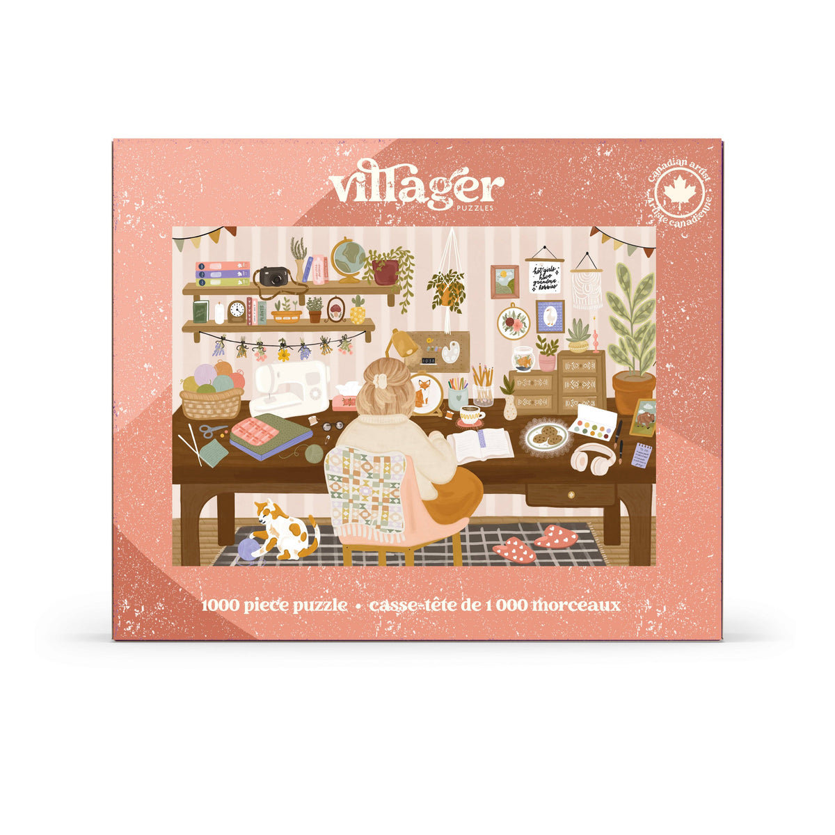 1000-piece jigsaw puzzle box showing Grandma hobbies village kitchen artwork