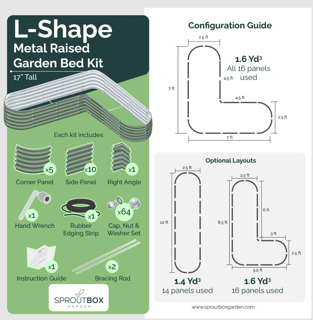 L-Shaded Metal Raised Garden Kit - 17" Sproutbox